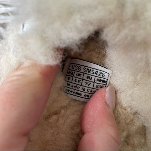 UGG Kalie Chestnut Suede Y2K Sheepskin Lined Wood Sole Mule Clogs 5426 Size 6 - Picture 8 of 11